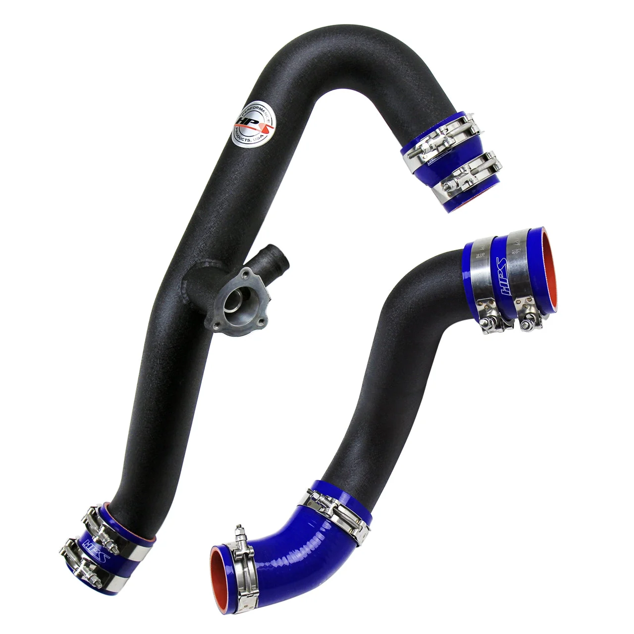 HPS Black Intercooler Hot Charge Pipe and Cold Side with Blue Hoses 15-20 Ford Mustang Ecoboost 2.3L Turbo