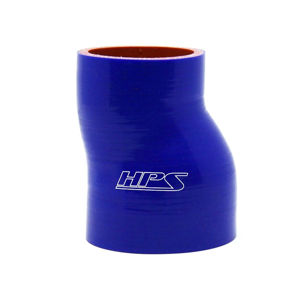 HPS 3.5" - 4" ID , 4" Long High Temp 4-ply Reinforced Silicone Offset Reducer Coupler Hose Blue (89mm - 102mm ID x 102mm Length)