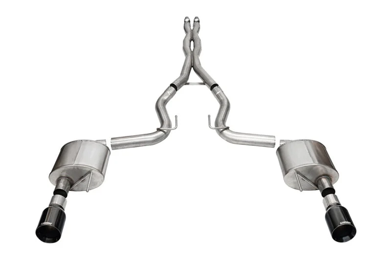 Corsa 24+ Ford MustangGT Xtreme Cat-Back Ex.Sys 3.0in Dual Rear Exit w/4.5in Blk PVD StraightCut Tip