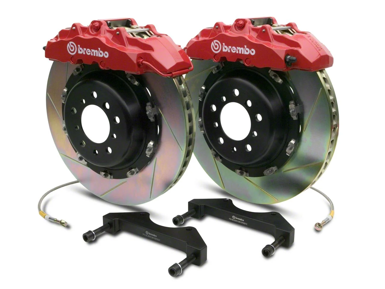 Brembo GT Series 8-Piston Front Big Brake Kit with 2-Piece Slotted Rotors; Red Calipers (00-06 Silverado 1500)