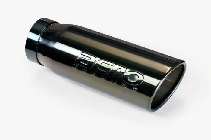 Aero Exhaust Angled Cut Rolled End Stainless Steel Round Exhaust Tip; 5-Inch; Black Chrome (Fits 4-Inch Tailpipe)