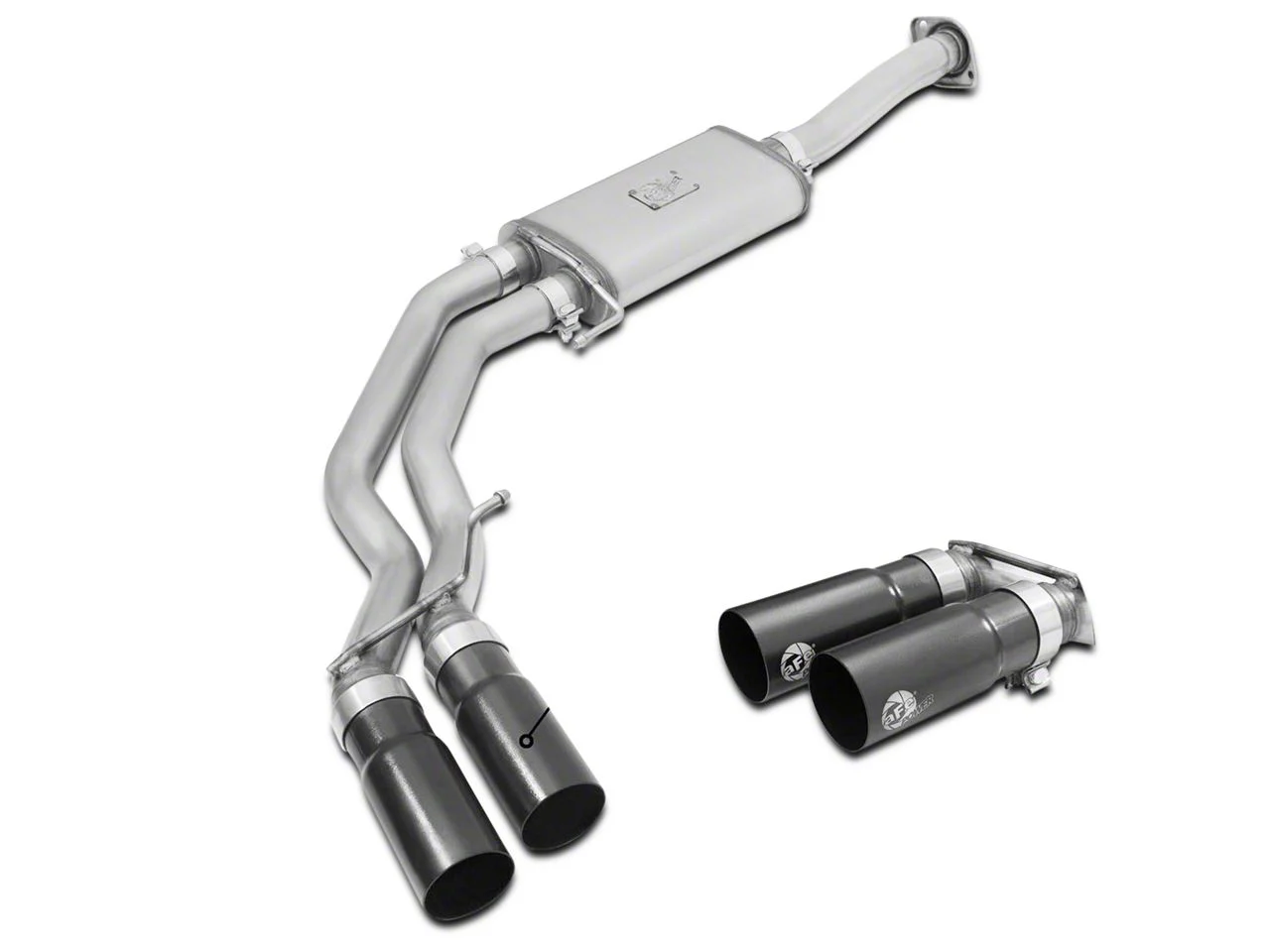 AFE Rebel Series 3 to 2.50-Inch Dual Exhaust System with Black Tips; Middle Side Exit (15-20 2.7L EcoBoost F-150)