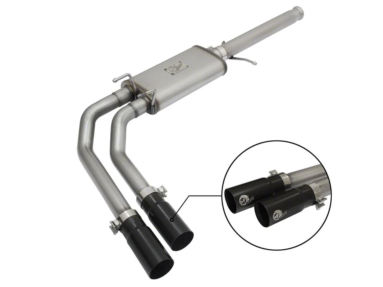 AFE Rebel Series 3 to 2.50-Inch Dual Exhaust System with Black Tips; Middle Side Exit (09-13 4.8L Silverado 1500)