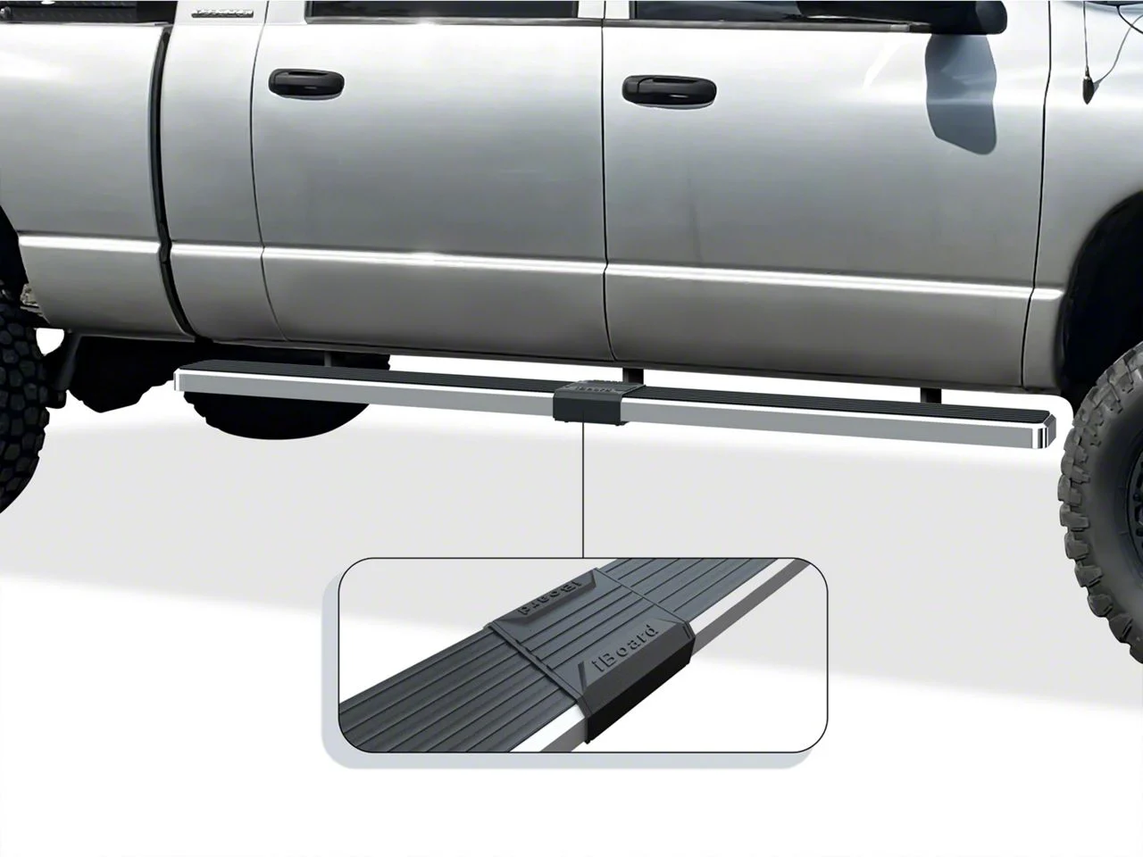 5-Inch iStep Running Boards; Hairline Silver (06-08 RAM 1500 Mega Cab)