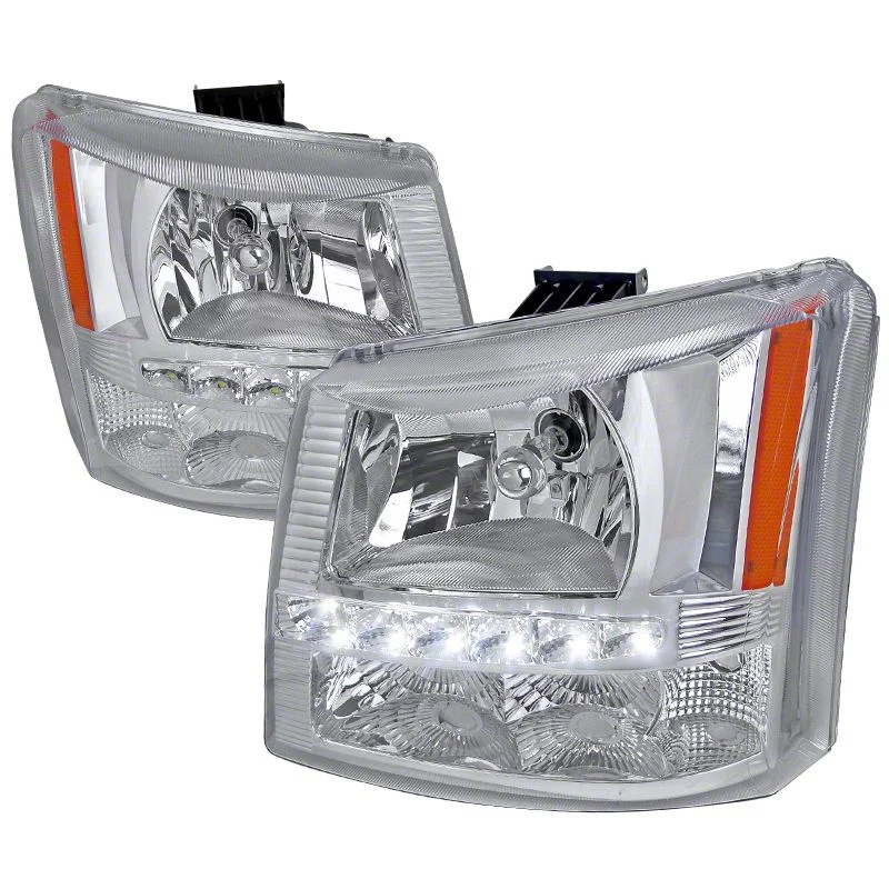 Euro Crystal Headlights with LED DRL; Chrome Housing; Clear Lens (03-06 Silverado 1500)