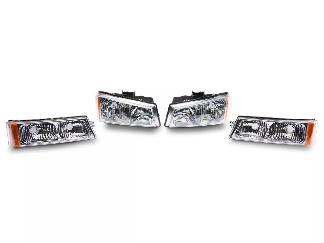 Euro Crystal Headlights with Parking Lights; Chrome Housing; Clear Lens (03-06 Silverado 1500)