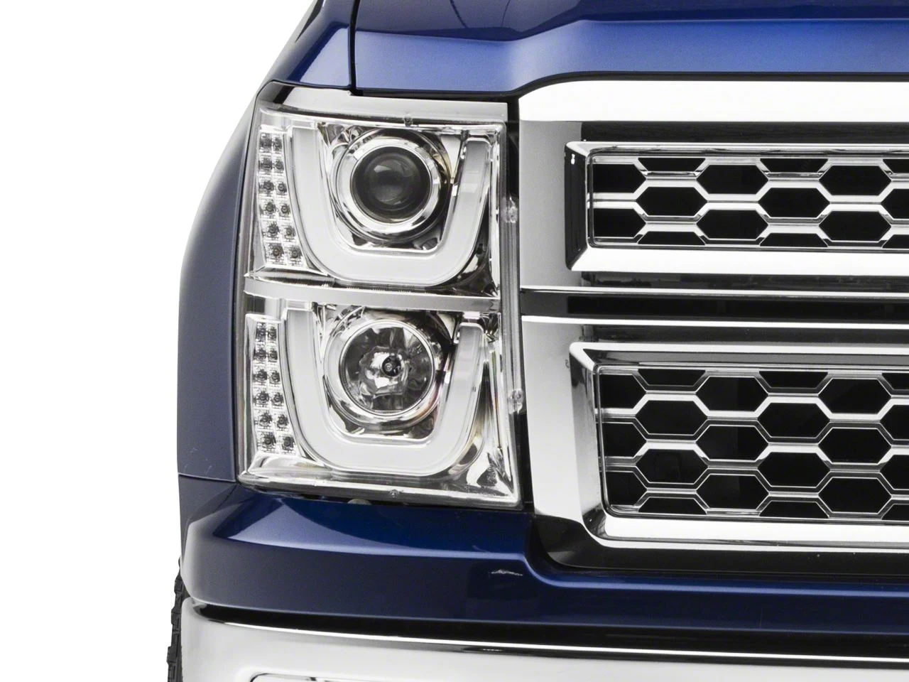 Dual U-Bar Halo Projector Headlights; Chrome Housing; Clear Lens (14-15 Silverado 1500)