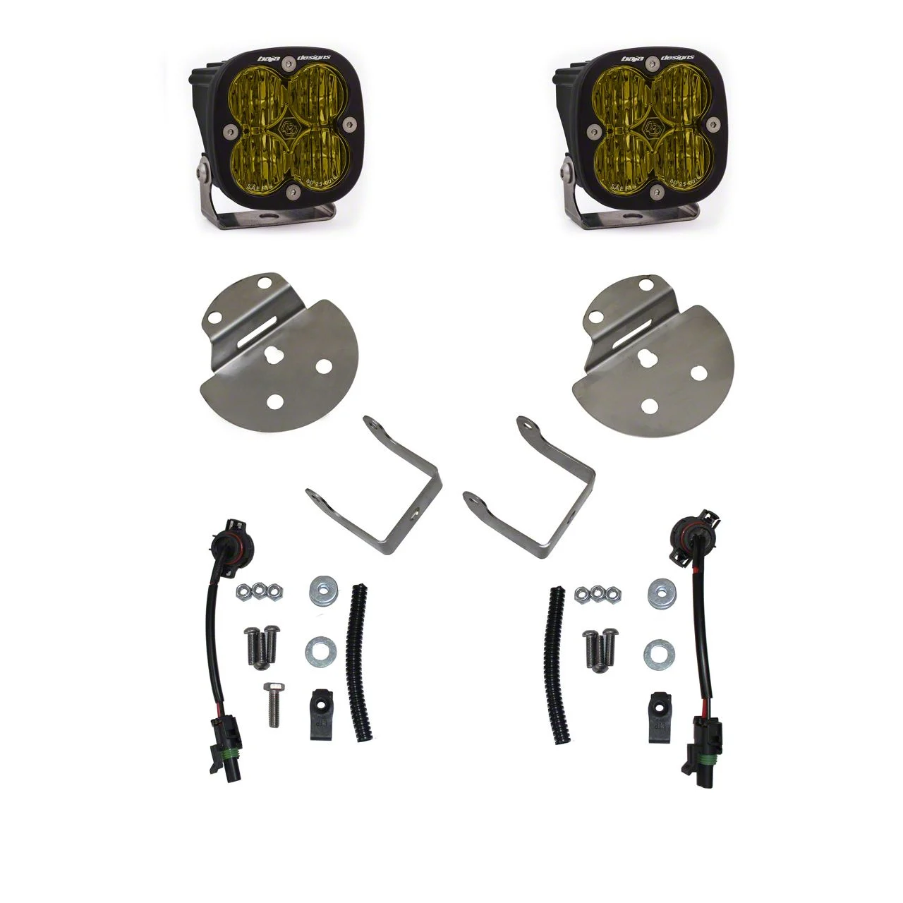 Baja Designs Squadron SAE LED Fog Light Pocket Kit; Amber (15-19 Sierra 2500 HD)
