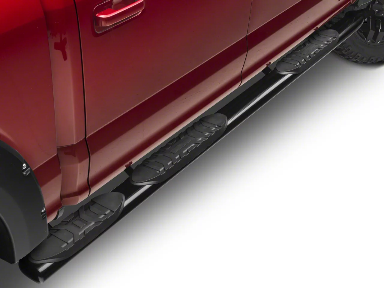 Barricade 5-Inch Oval Bent End Wheel to Wheel Side Step Bars; Black (15-26 F-150 SuperCab, SuperCrew)