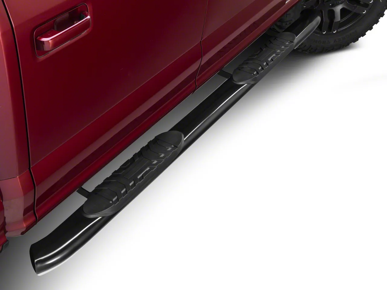Barricade 5-Inch Oval 60 Degree Bent End Side Step Bars; Black (15-26 F-150)