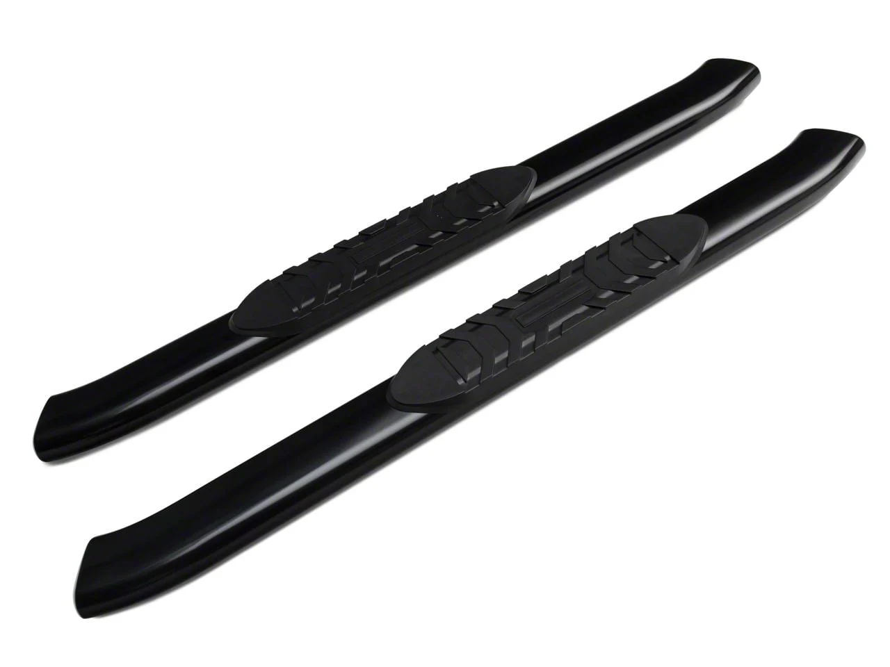 Barricade 5-Inch Oval 60 Degree Bent End Side Step Bars; Black (17-26 F-250 Super Duty Regular Cab)