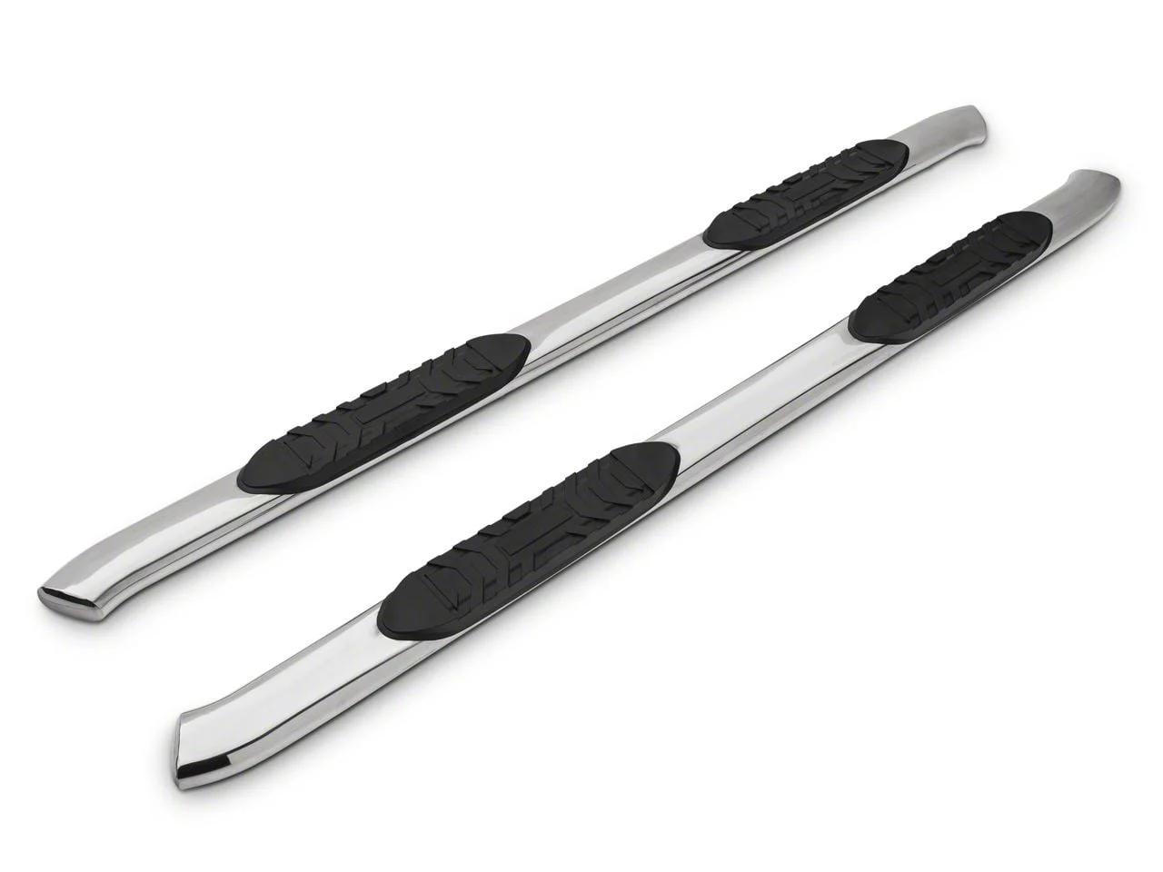 Barricade 5-Inch Oval 60 Degree Bent End Side Step Bars; Stainless Steel (17-26 F-250 Super Duty SuperCab)