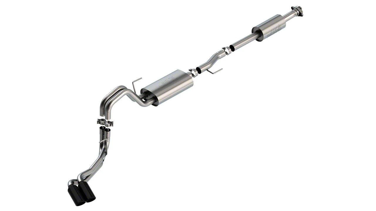 Borla Touring Dual Exhaust System with Black Chrome Tips; Same Side Exit (21-26 2.7L EcoBoost F-150 w/o Factory Dual Exhaust)