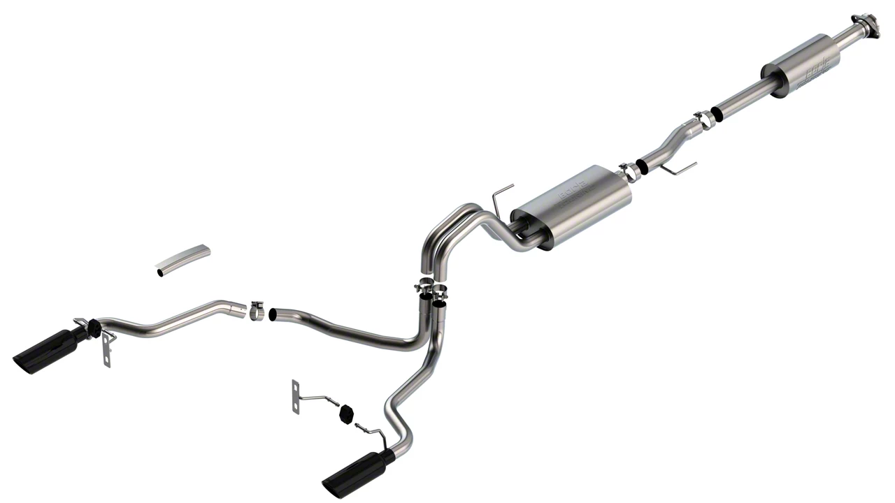 Borla Touring Dual Exhaust System with Black Chrome Tips; Rear Exit (21-26 5.0L F-150 w/o Factory Dual Exhaust)