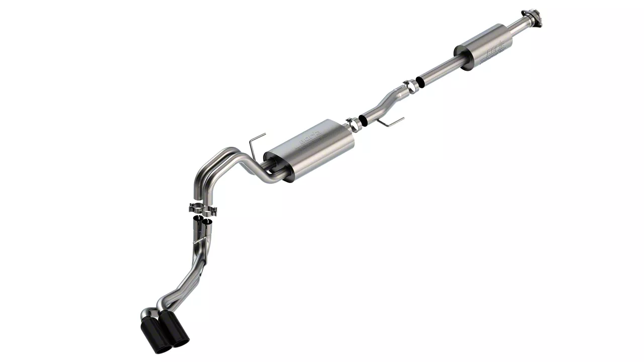 Borla Touring Dual Exhaust System with Black Chrome Tips; Same Side Exit (21-26 5.0L F-150 w/o Factory Dual Exhaust)