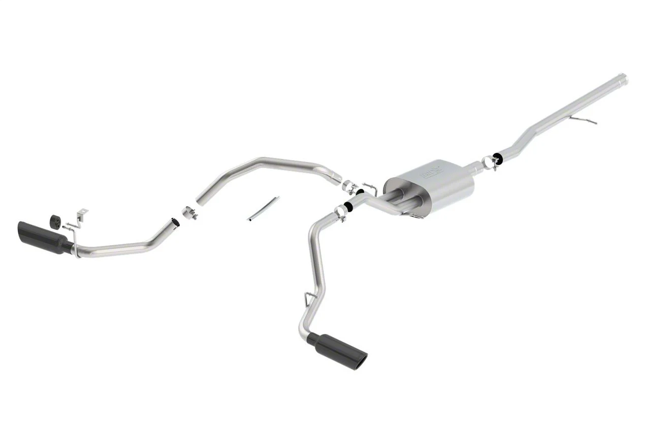 Borla Touring Dual Exhaust System with Black Chrome Tips; Side Exit (14-18 5.3L Sierra 1500)