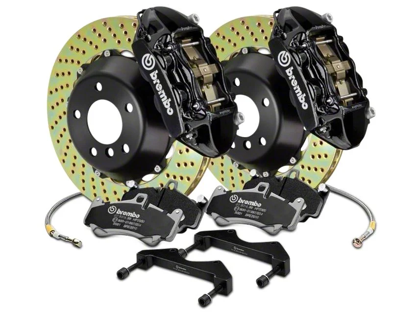 Brembo GT Series 4-Piston Rear Big Brake Kit with 15-Inch Cross Drilled Rotors; Black Calipers (2017 F-150 Raptor)
