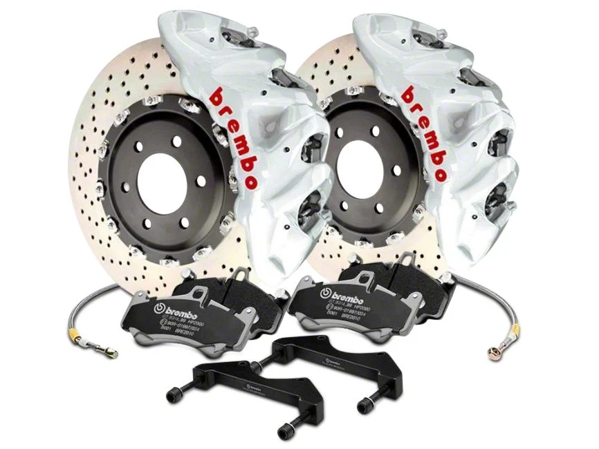 Brembo GT Series 8-Piston Front Big Brake Kit with 16.20-Inch Cross Drilled Rotors; White Calipers (17-20 F-150 Raptor)