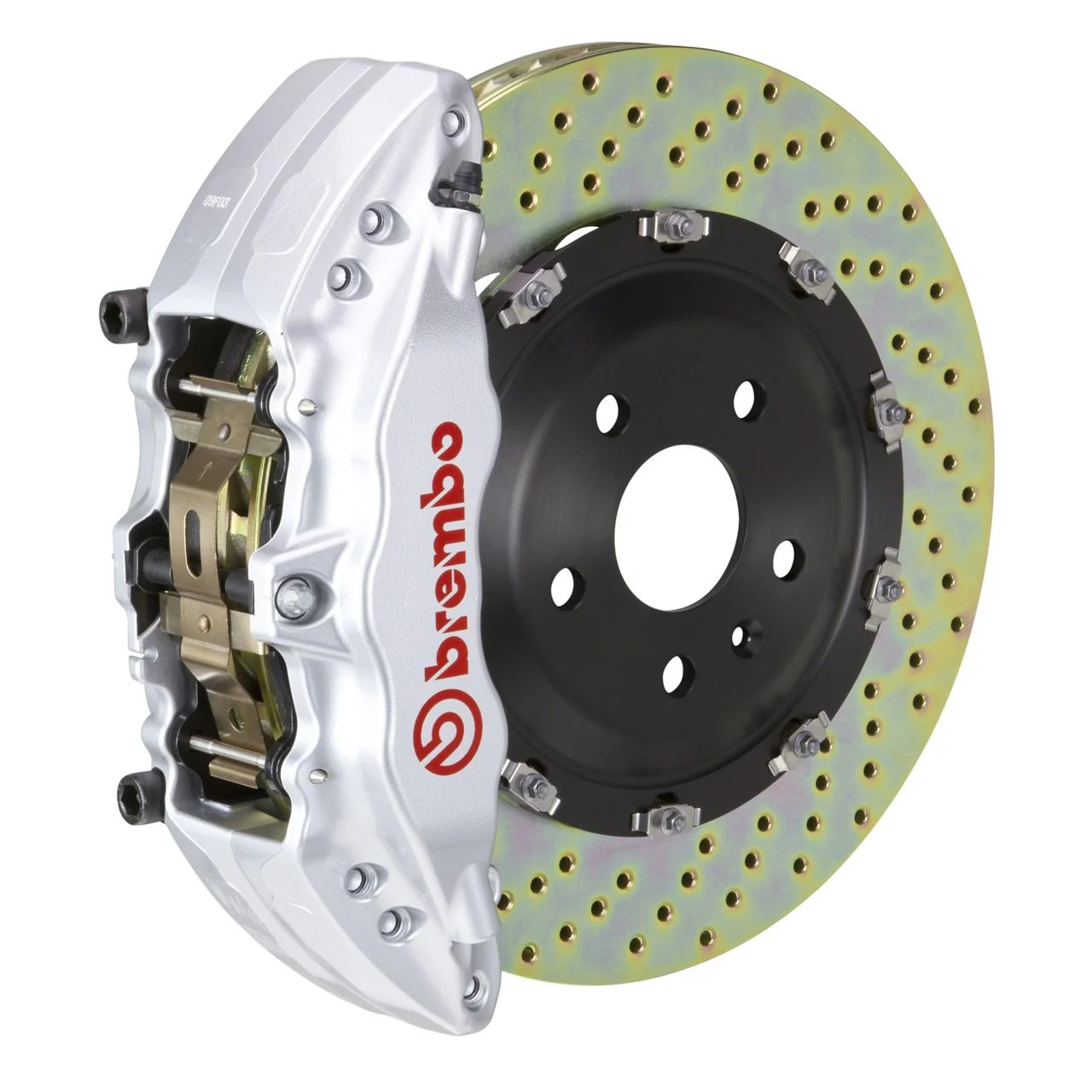 Brembo GT Series 6-Piston Front Big Brake Kit with 2-Piece Cross Drilled Rotors; Silver Calipers (00-06 Silverado 1500)