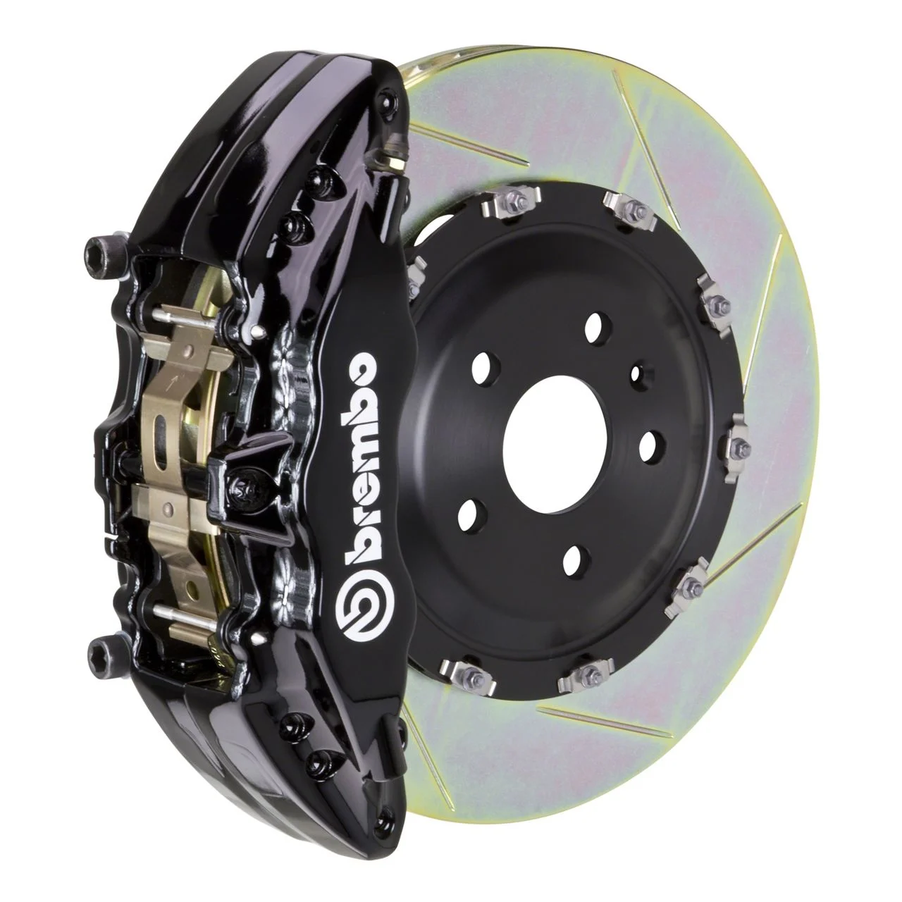 Brembo GT Series 6-Piston Front Big Brake Kit with 2-Piece Slotted Rotors; Black Calipers (00-06 Silverado 1500)