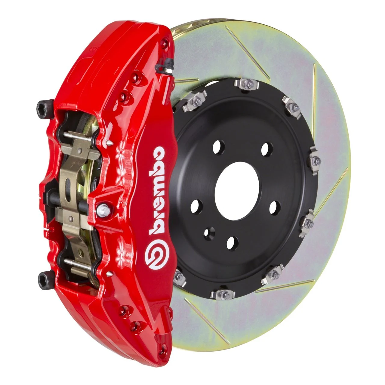 Brembo GT Series 6-Piston Front Big Brake Kit with 2-Piece Slotted Rotors; Red Calipers (00-06 Silverado 1500)