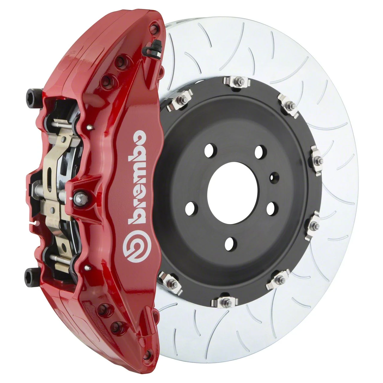 Brembo GT Series 6-Piston Front Big Brake Kit with Type 3 Slotted Rotors; Red Calipers (00-06 Silverado 1500)
