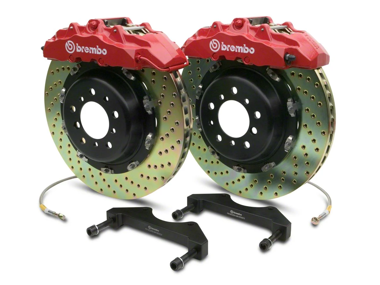 Brembo GT Series 8-Piston Front Big Brake Kit with 2-Piece Cross Drilled Rotors; Red Calipers (00-06 Silverado 1500)