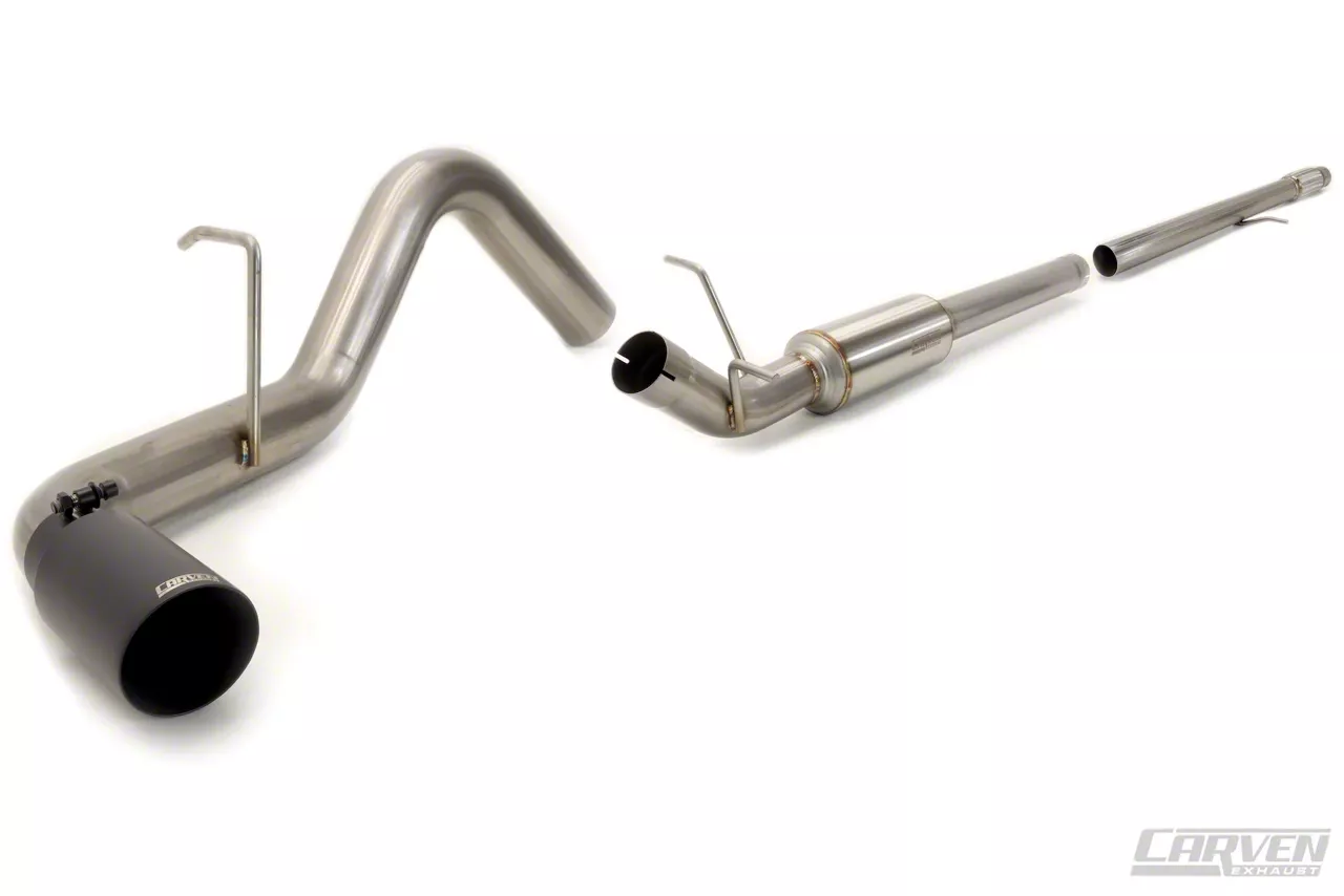 Carven Exhaust Progressive Series Single Exhaust System with Black Tip; Side Exit (10-18 5.3L Silverado 1500)