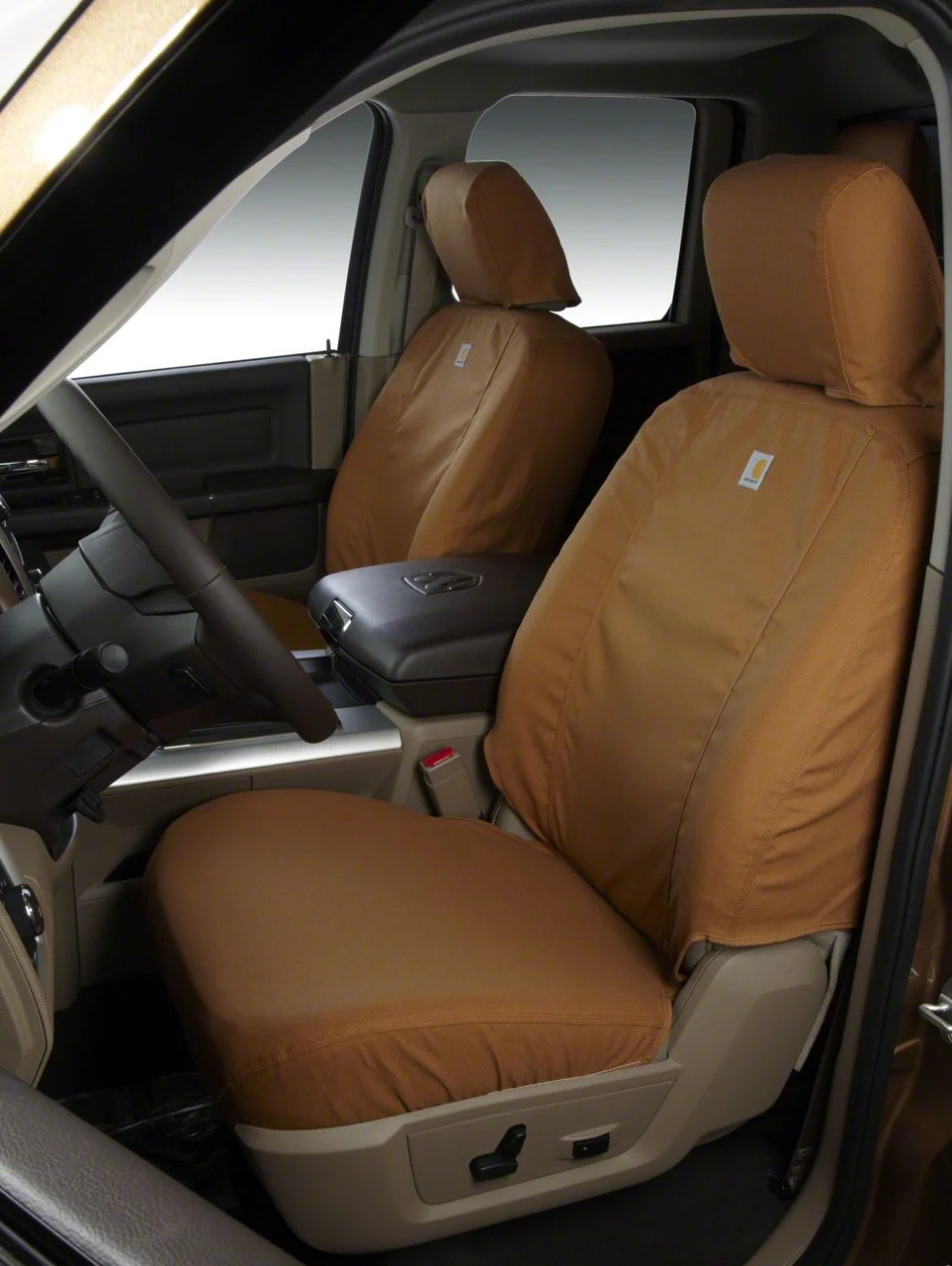Covercraft SeatSaver Custom Front Seat Covers; Carhartt Brown (2003 RAM 3500 w/ Bench Seat)