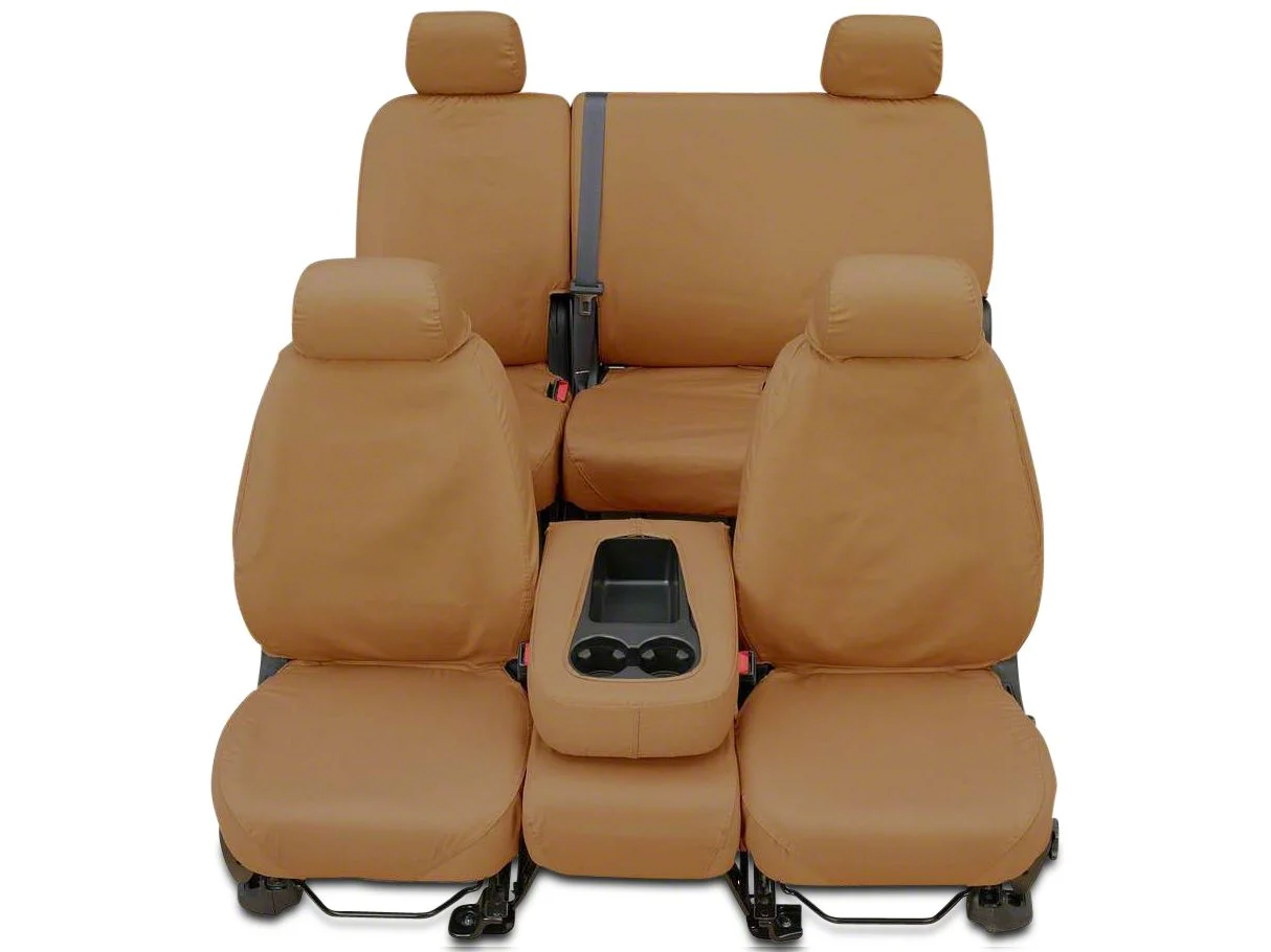 Covercraft Seat Saver Polycotton Custom Front Row Seat Covers; Tan (14-18 Sierra 1500 w/ Bench Seat)