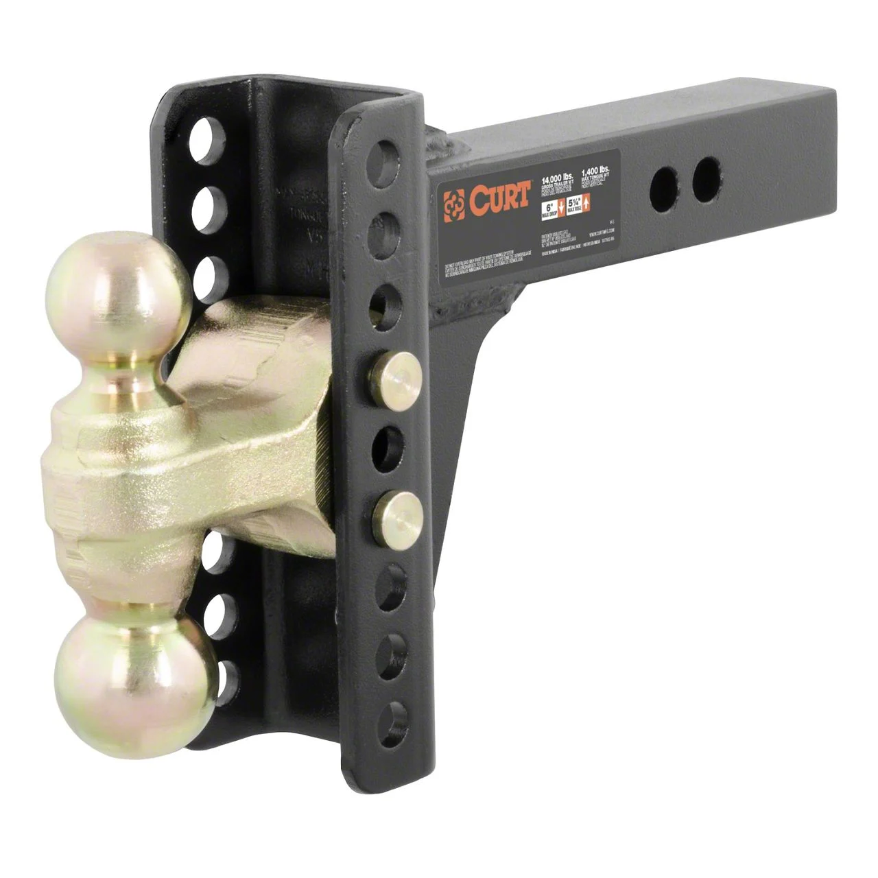 2-Inch Receiver Hitch 14,000 lb. Adjustable Channel Ball Mount with Dual Ball; 6-Inch Drop (Universal; Some Adaptation May Be Required)