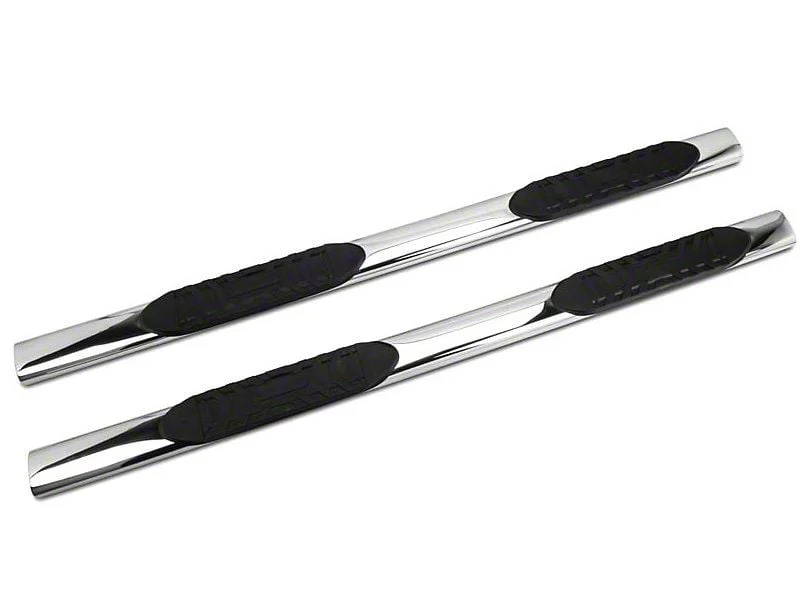 Barricade 5-Inch Oval Straight End Side Step Bars; Stainless Steel (19-26 Sierra 1500 Double Cab)