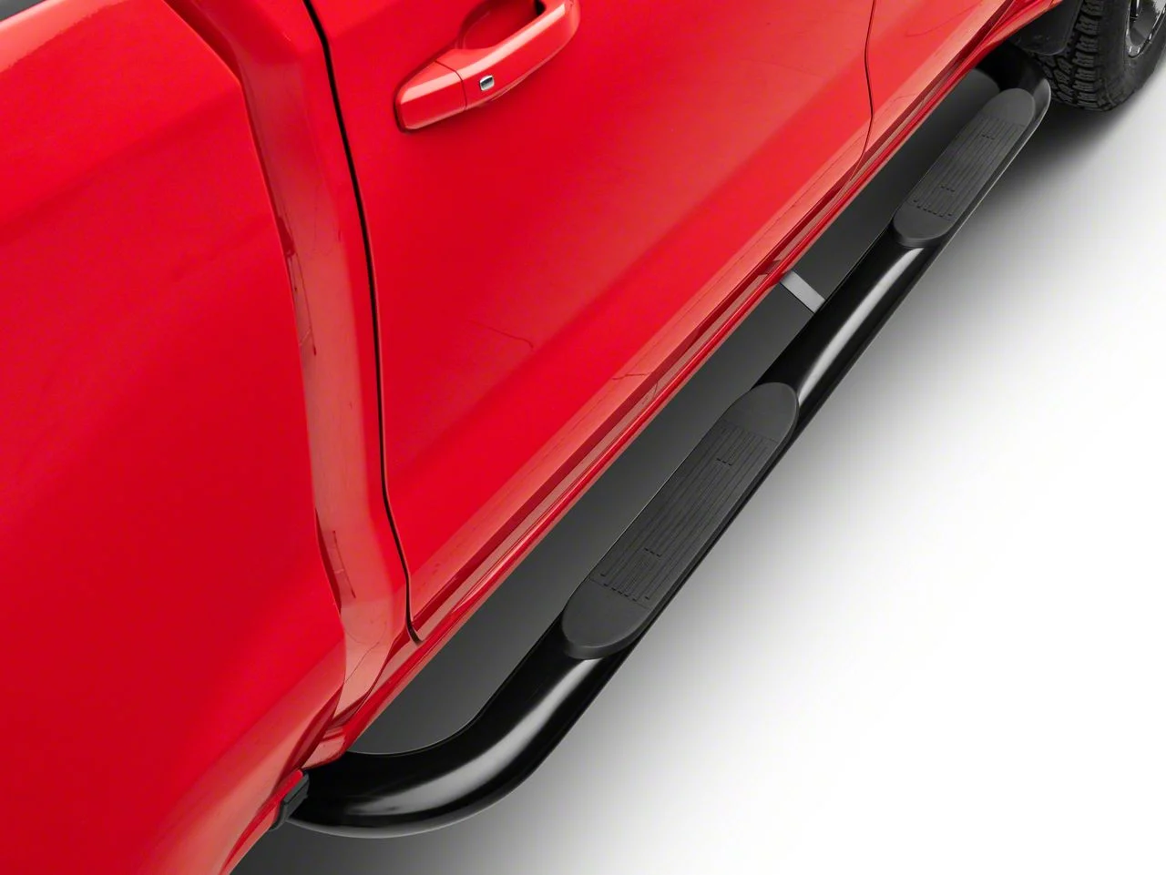 RedRock 4-Inch Oval Bent End Side Step Bars; Black (19-26 Silverado 1500 Crew Cab)