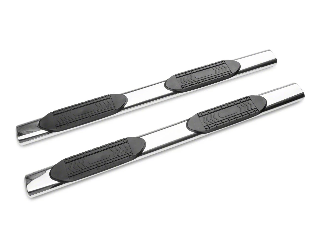Barricade 5-Inch Oval Straight End Side Step Bars; Stainless Steel (19-25 Silverado 1500 Double Cab)