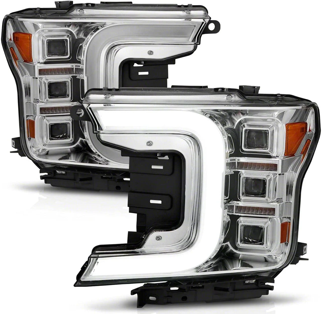 Light Bar Style LED Projector Headlights with Sequential Turn Signals; Chrome Housing; Clear Lens (18-20 F-150 w/ Factory Halogen Headlights)