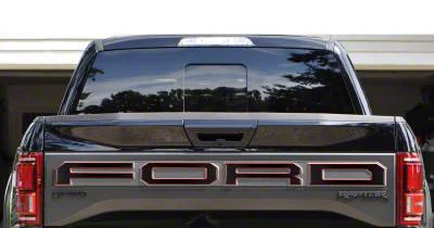 Tailgate Letter Overlays; Matte Black with Red Outline (19-20 F-150 Raptor w/ Tailgate Applique)