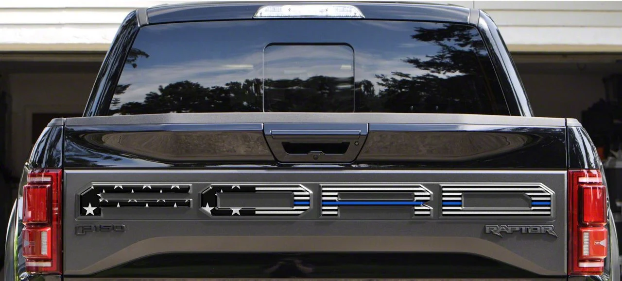 Tailgate Letter Overlays; Thin Blue Line Edition American Flag (19-20 F-150 Raptor w/ Tailgate Applique)