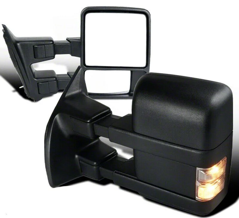 Manual Towing Mirrors with Smoked Turn Signals; Black (11-16 F-350 Super Duty)