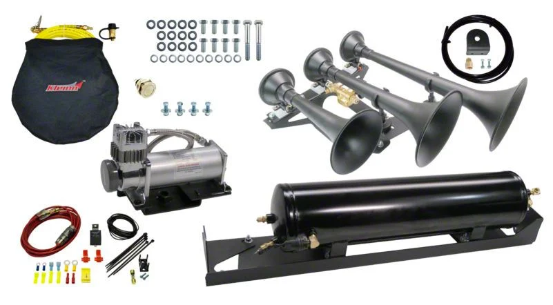 Kleinn Direct Fit Onboard Air System and Model 730 Demon Triple Train Horn; Spare Tire Delete Mount (17-22 F-350 Super Duty)