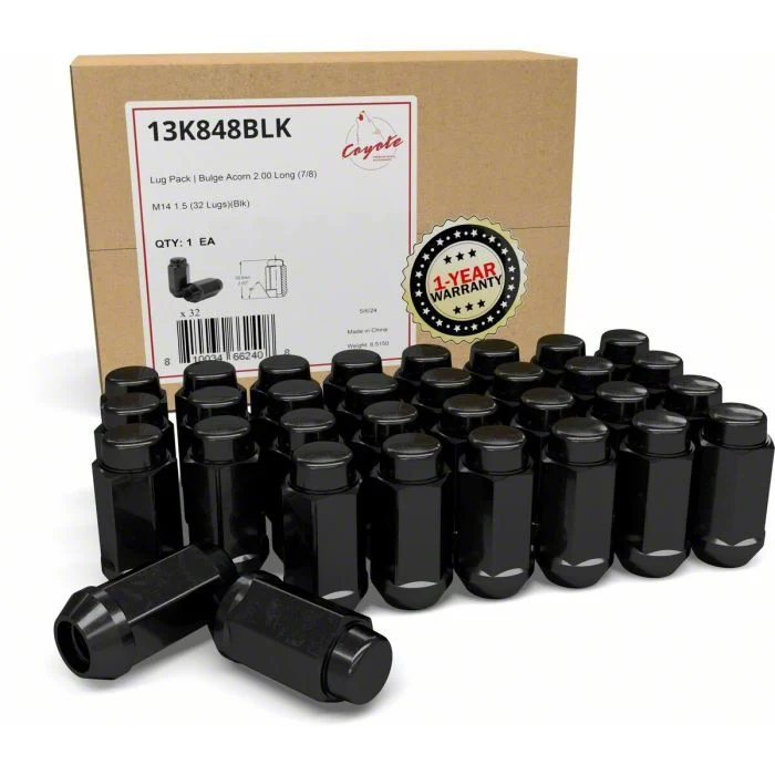 Bulge Black Acorn Lug Nut Kit; 14mm x 1.5; Set of 32 (05-26 F-350 Super Duty)
