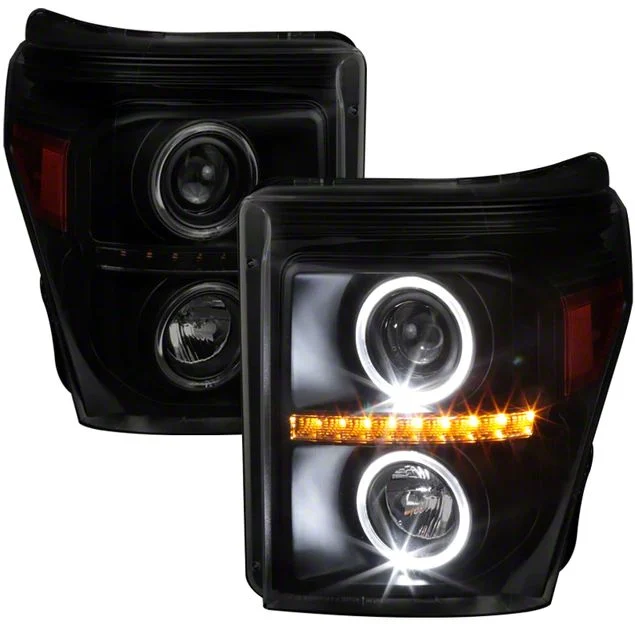 Dual Halo Projector Headlights; Black Housing; Smoked Lens (11-16 F-350 Super Duty)