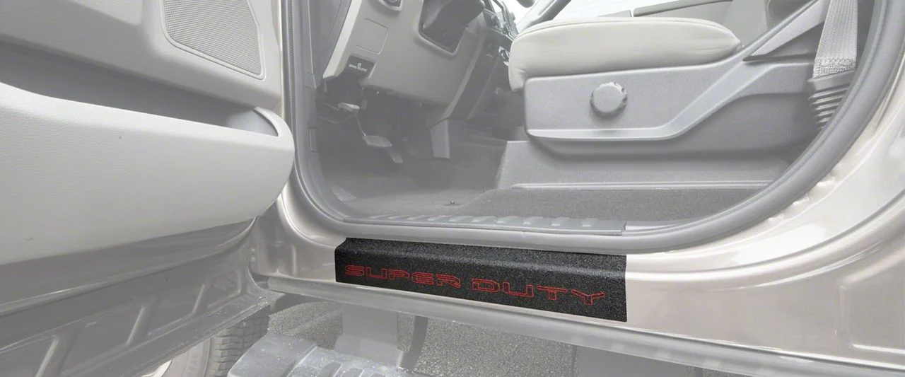 Front Door Sill Protection with Super Duty Logo; TUF-LINER Black; Black and Red (17-26 F-350 Super Duty)