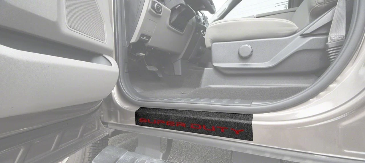 Front Door Sill Protection with Super Duty Logo; TUF-LINER Black; Red (17-26 F-350 Super Duty)