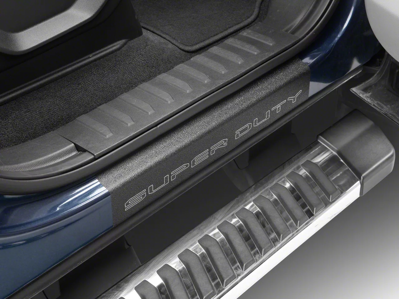 Front Door Sill Protection with Super Duty Logo; TUF-LINER Black; Black and Gray (17-26 F-350 Super Duty)