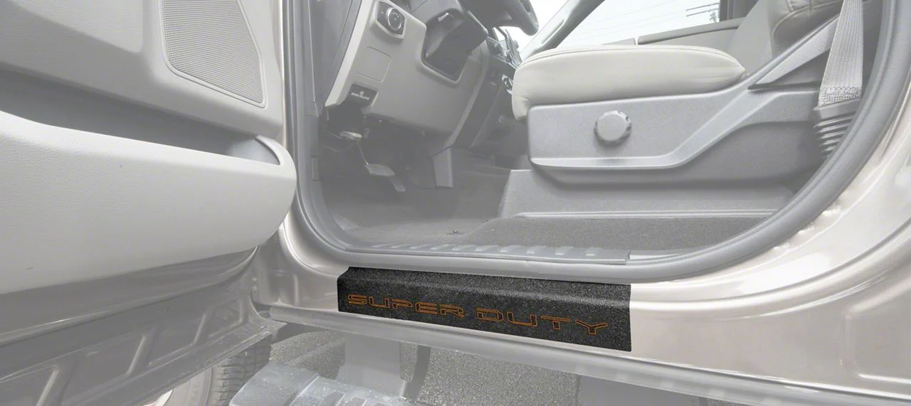 Front Door Sill Protection with Super Duty Logo; TUF-LINER Black; Blackand Orange (17-26 F-350 Super Duty)