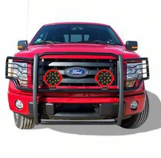 Grille Guard with 7-Inch Round LED Lights; Black (11-16 F-350 Super Duty)
