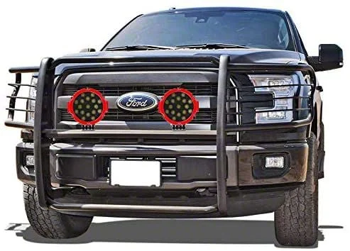 Grille Guard with 7-Inch Round LED Lights; Black (17-22 F-350 Super Duty)