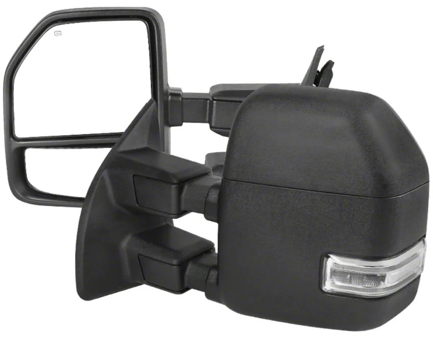 Powered Heated Towing Mirrors with Clear LED Turn Signals; Black (11-16 F-350 Super Duty)