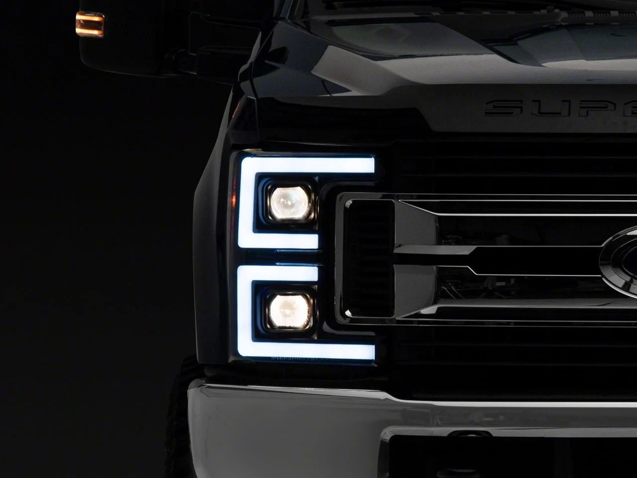 Projector Headlights with Sequential Turn Signals; Matte Black Housing; Clear Lens (17-19 F-350 Super Duty w/ Factory Halogen Headlights)