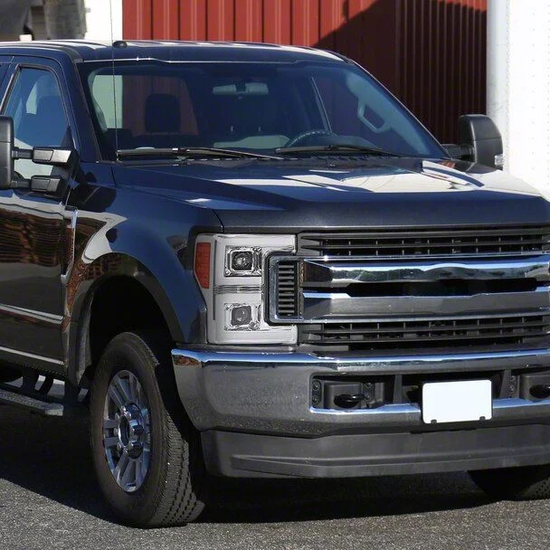 Projector Headlights with Sequential Turn Signals; Chrome Housing; Clear Lens (17-19 F-350 Super Duty w/ Factory Halogen Headlights)